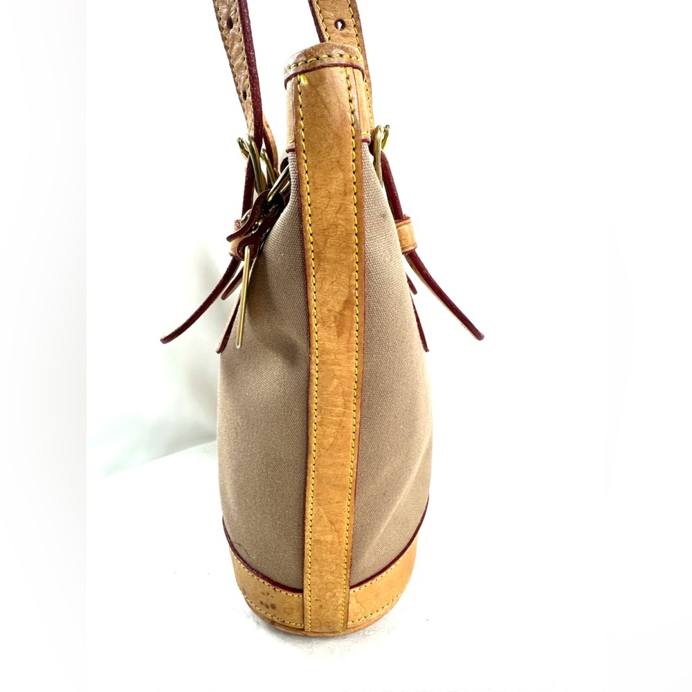 Dooney Bourke Vintage Brown Cotton Small Bucket Shoulder Bag Brown Leather Trim - Picture 4 of 12